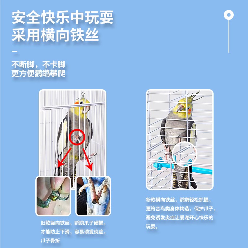 鳥籠 刺星球品牌304不銹鋼大號鳥籠適用牡丹玄鳳專用橫線方籠雲端籠設計